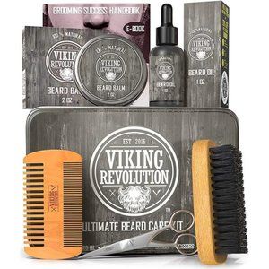 Beard Care Kit for Men-Kit includes 100% Boar Beard Brush,Wooden Comb,Beard Balm